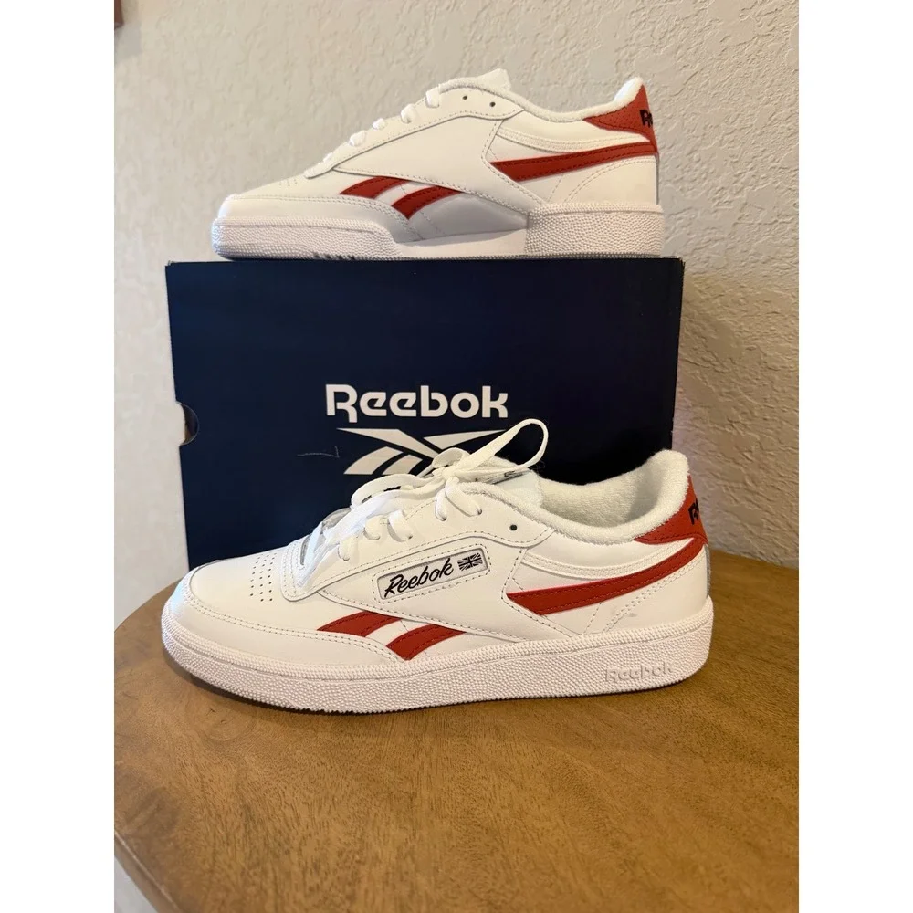 Reebok Club C Revenge Women Size 8 Tennis White Red Leather Low Top Sneakers
